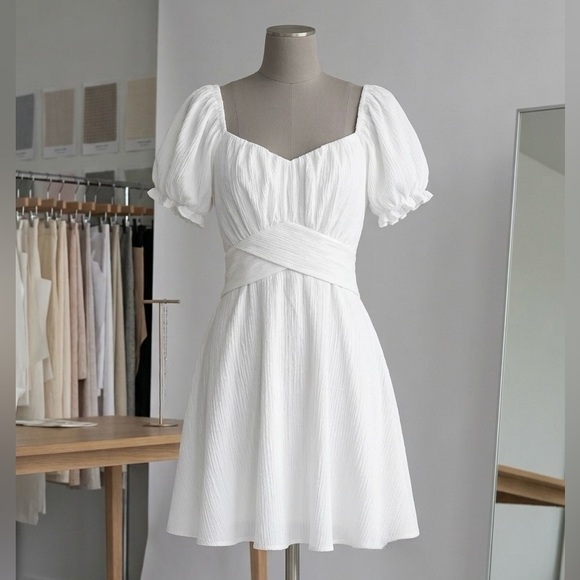 Pie In The Sky Dresses & Skirts - White Puff-Sleeve Mini Sun Dress